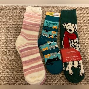 NWT - Bundle/Lot of Socks - 5 Pairs of Socks, Super Cozy and Cute with Cat/Dog